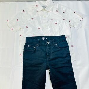 Wonder Nation White Button-Down Shirt with Flag Pattern